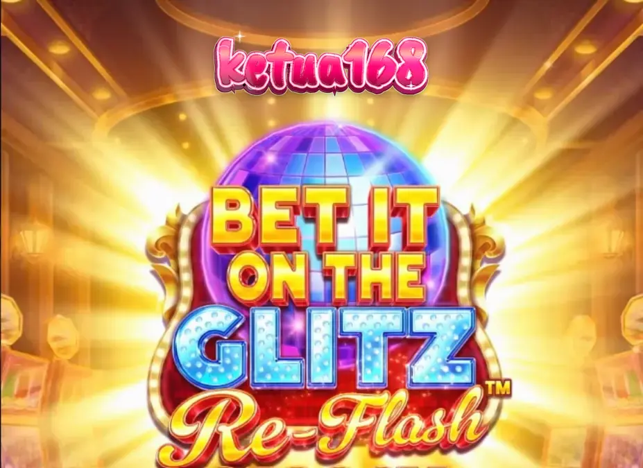 Tampilan visual slot Bet It on the Glitz Re-Flash dengan nuansa neon Vegas yang mewah.
